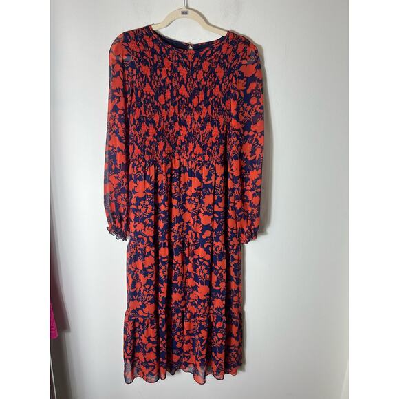 Julia Jordan Orange and Navy Midi Dress Sz 8 - Picture 1 of 3